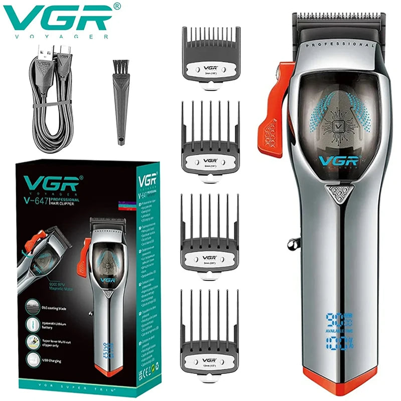 VGR v 647 Hair Clipper Cordless Hair Cutting Machine Adjustable Hair Trimmer Magnetic Motor 9000 RPM Haircut Clipper for Men V-647
