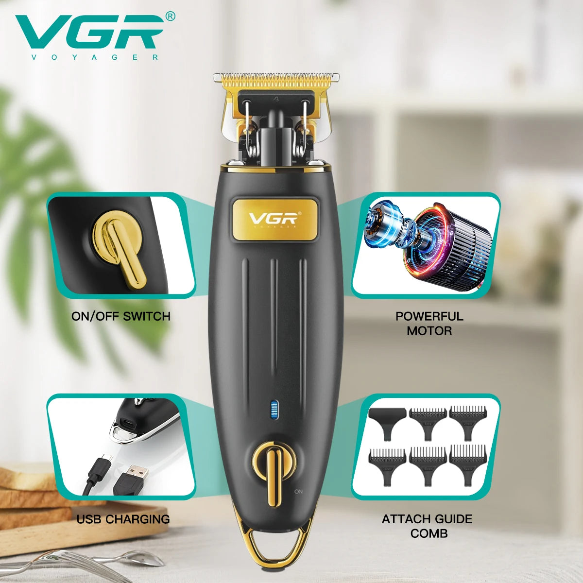 VGR Hair Cutting Machine Professional Hair Clipper Cordless Barber Rechargeable Electri Beard Trimmer Hair Trimmer for Men V-192