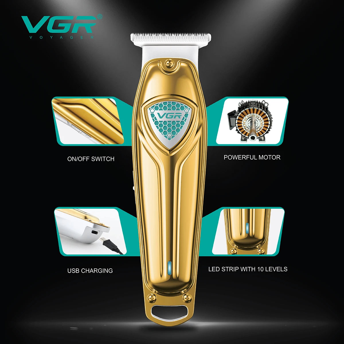 VGR Hair Clipper Rechargeable Hair Cutting Machine Professional Hair Trimmer Cordless Haircut Bald Head 0mm Cutting Blade V-911