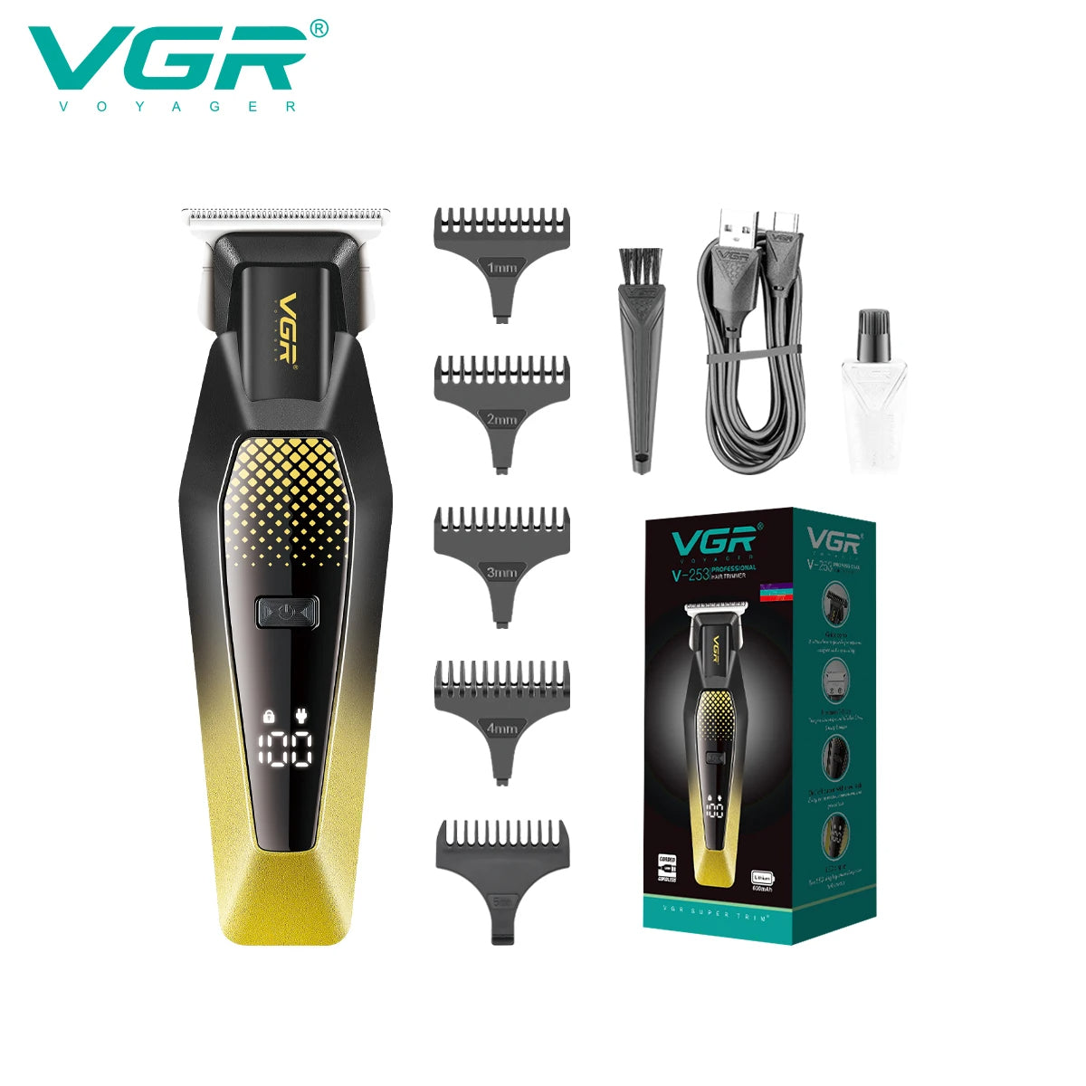 VGR V 253 Professional Hair Trimmer Barber Hair Clipper Electric Man Hair Cutting Adjustable Cordless LED Men's Hair Trimmer V-253