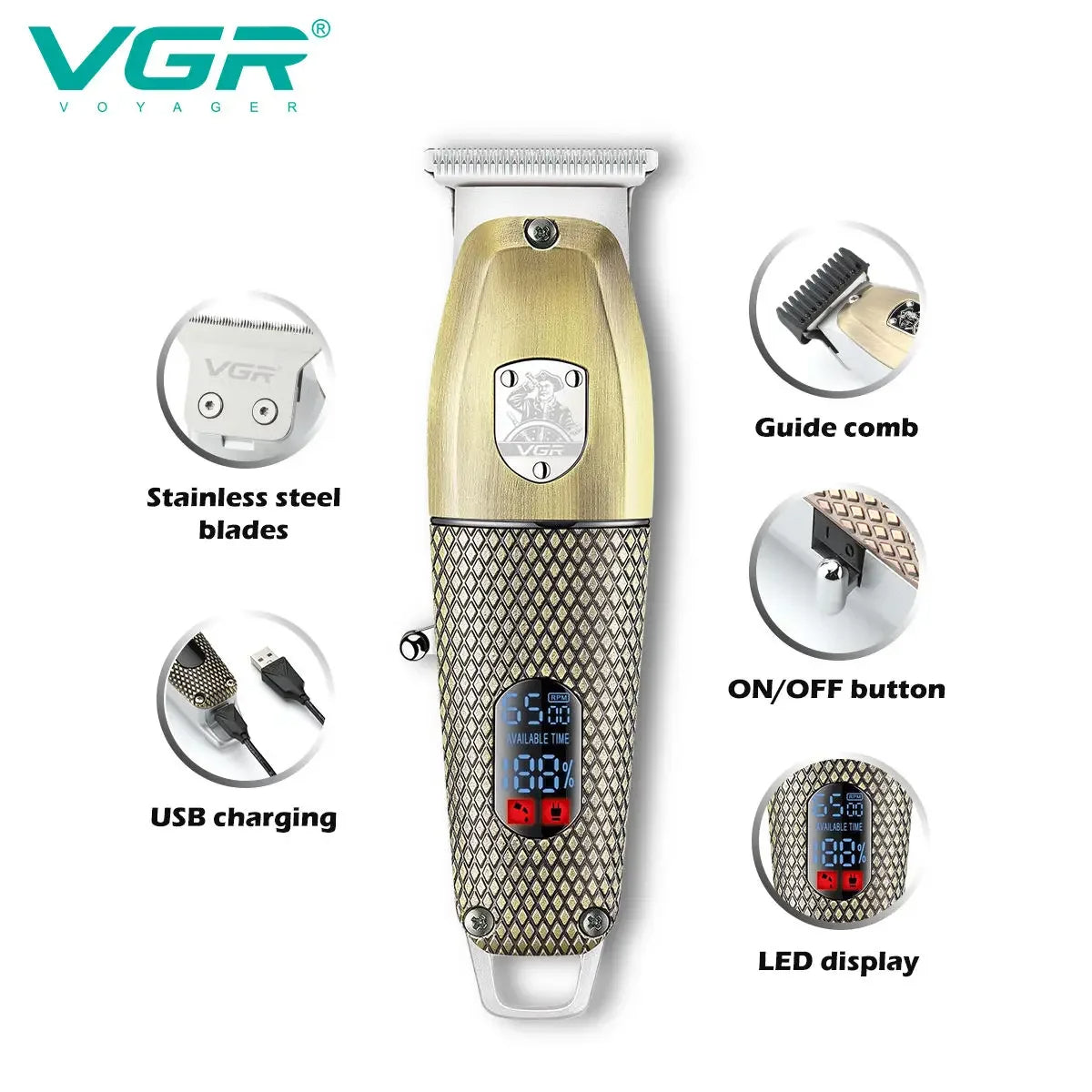 VGR Barber Professional Hair Trimmer For Men Hair Clipper Beard Facial Rechargeable Hair Cutting Machine Haircut For Men V-976