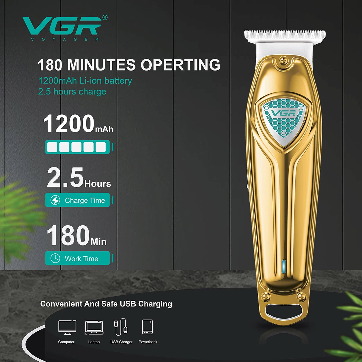 VGR Hair Clipper Rechargeable Hair Cutting Machine Professional Hair Trimmer Cordless Haircut Bald Head 0mm Cutting Blade V-911