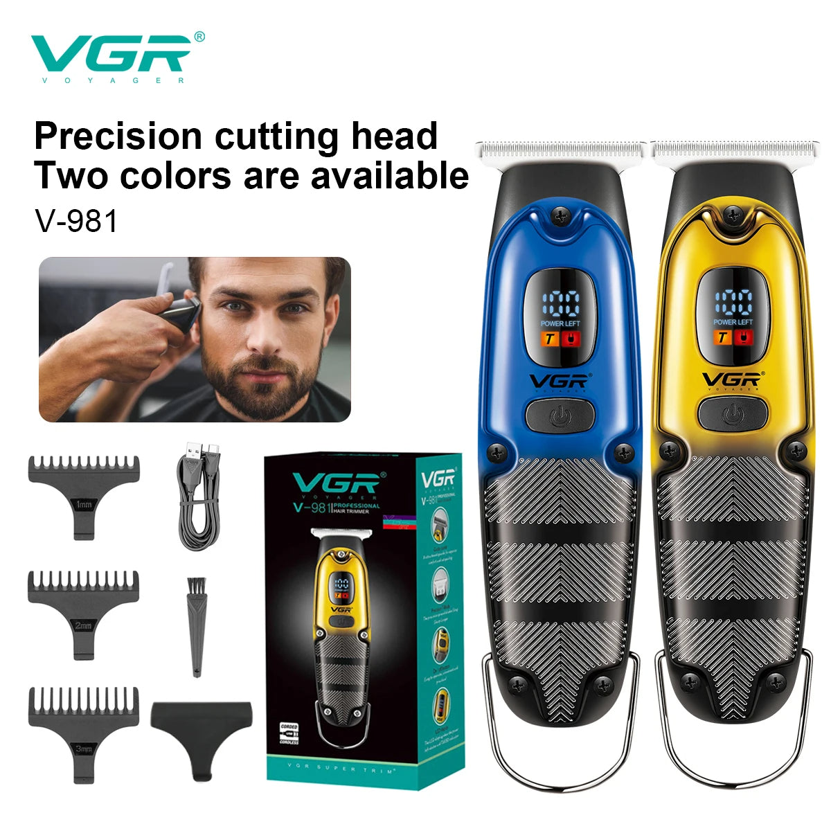 VGR V-981 Metal Housing Cordless Hair Trimmer Hair Clipper Professional Barber Hair Cut Machine Trimmer Men V 981
