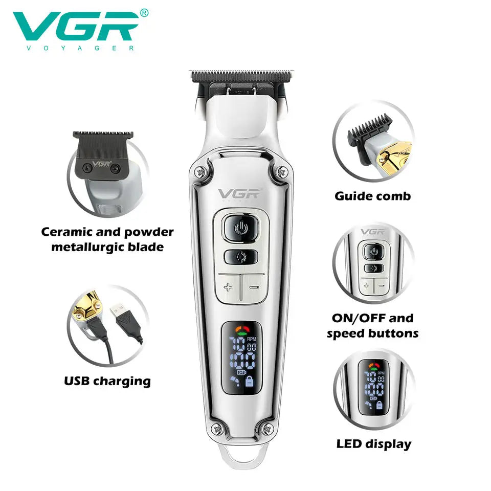 VGR V-931 Hair Clipper Metal Body Hair Trimmer Strong Power Pusher Strong LED Intelligent Digital Display Electric Push Clipper V 931