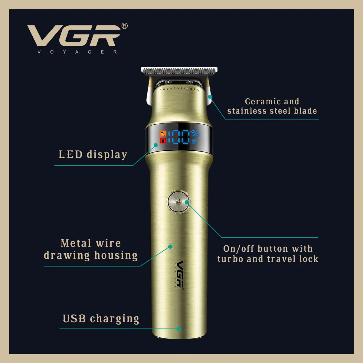 VGR v 991 Hair Trimmer Professional Hair Clipper LED Rechargeable Clipper Barber Travel Lock Clipper Electric Trimmer for Men v-991
