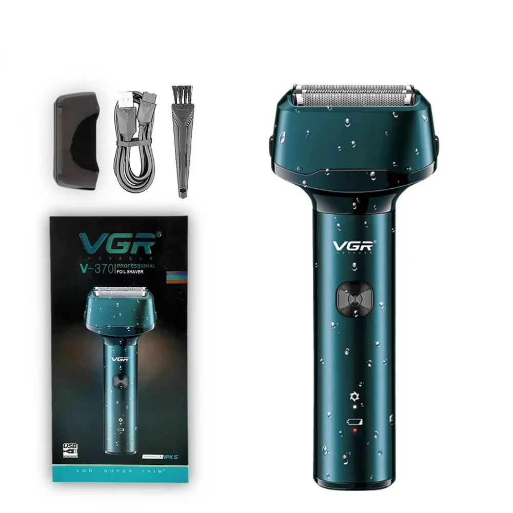VGR 3 Blades Professional Electric Shaver Waterproof Beard Hair Trimmer Rechargeable Razor Digital Display Shaver For Men V-370