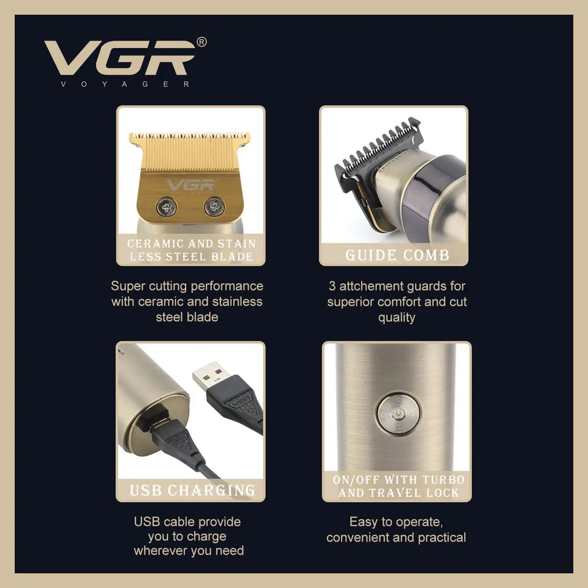 VGR v 991 Hair Trimmer Professional Hair Clipper LED Rechargeable Clipper Barber Travel Lock Clipper Electric Trimmer for Men v-991