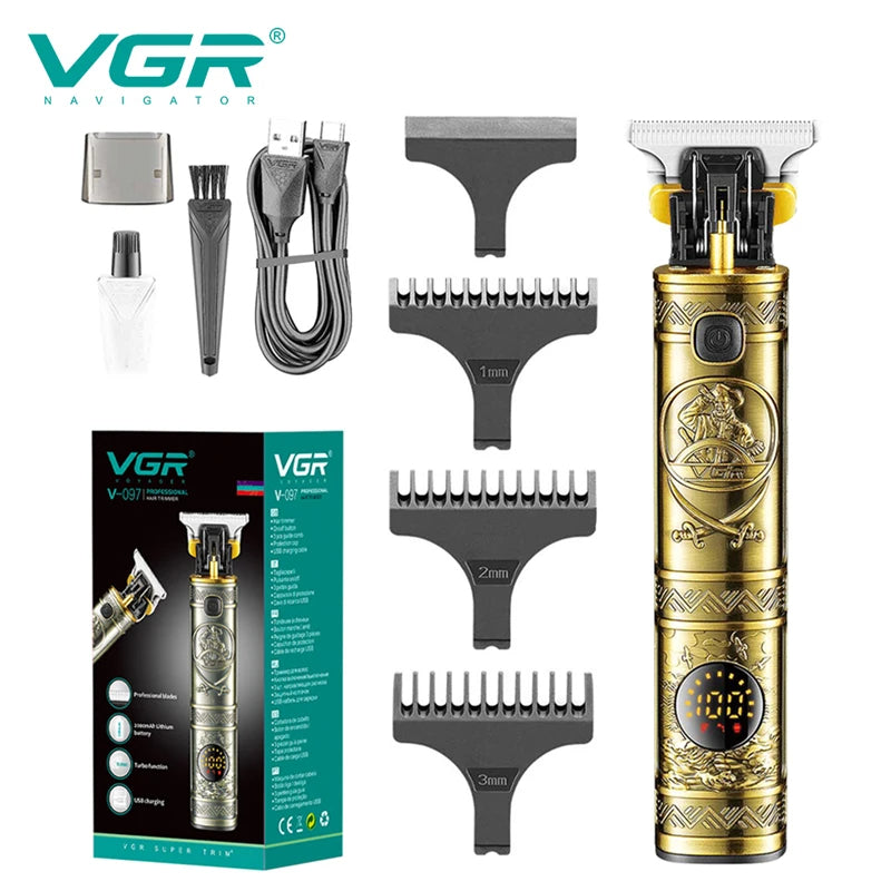 VGR V-097 Hair Clipper Professional Rechargeable Personal Care LCD Salon Scissors T9 Trimmer USB Reduction Barber Haircut VGR V097