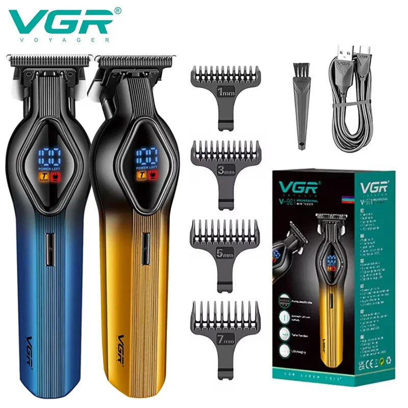 VGR Cordless 7000RPM Electric Beard Trimmer Men's Hairdresser Set LCD Rechargeable Hairdresser V-921