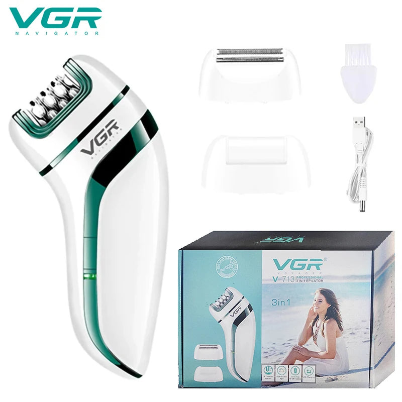 VGR New Full Body Washable 3-in-1 Multi-function USB Rechargeable Electric Shaving and Plucking Device V-713 for Face and Body epilator