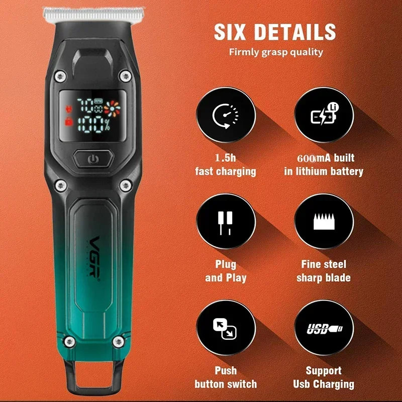 VGR Hair Clipper Rechargeable Hair Trimmer Cordless Hair Cutting Machine Electric Barber Digital Display Clippers for Men V-964