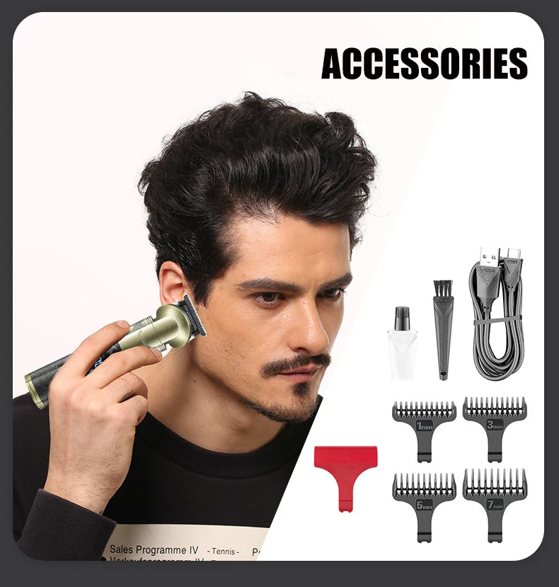 VGR V 296 Magnetic Motor Salon USB Hair Clipper Cordless Rechargeable Metal Carving Scissor Professional Men's Hair Clipper V-296
