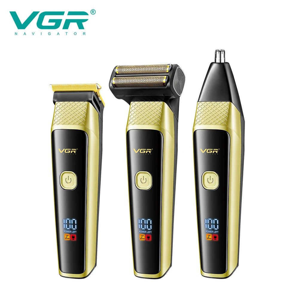 VGR New Retro Electric Clipper 3-in-1 Set Nose Hair Replacement Digital Display Shaver V-366