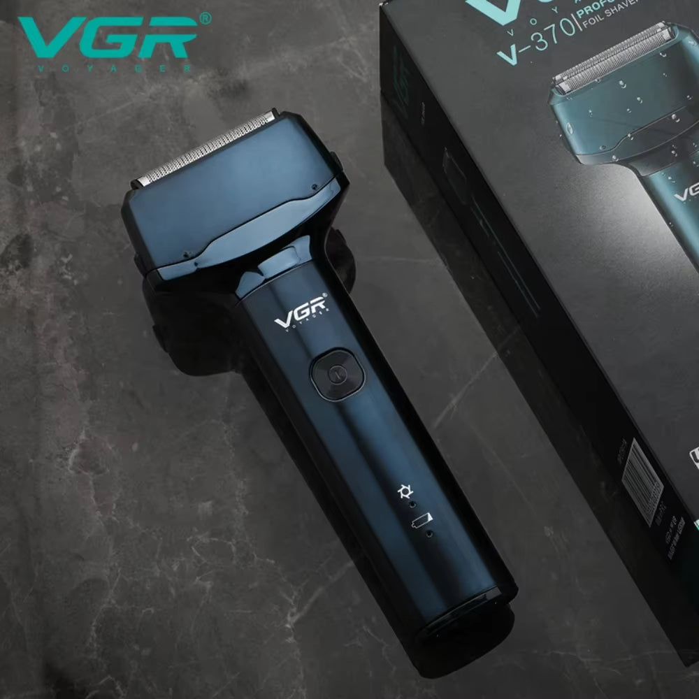VGR 3 Blades Professional Electric Shaver Waterproof Beard Hair Trimmer Rechargeable Razor Digital Display Shaver For Men V-370