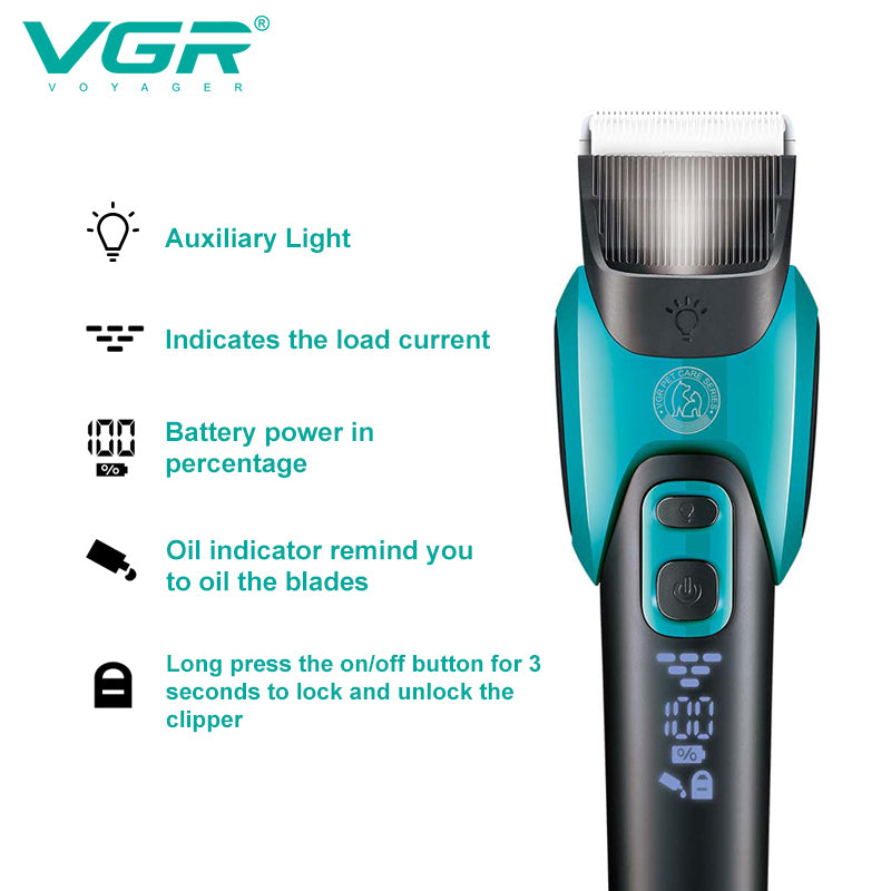 VGR V-208 Professional Pet Grooming Clipper with LED Battery Display