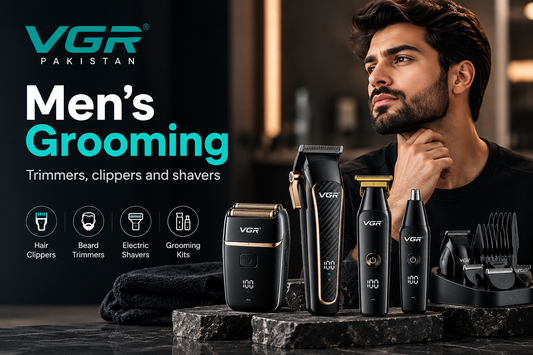 VGR Pakistan men's grooming products featuring hair clippers, beard trimmers, electric shavers and grooming kits