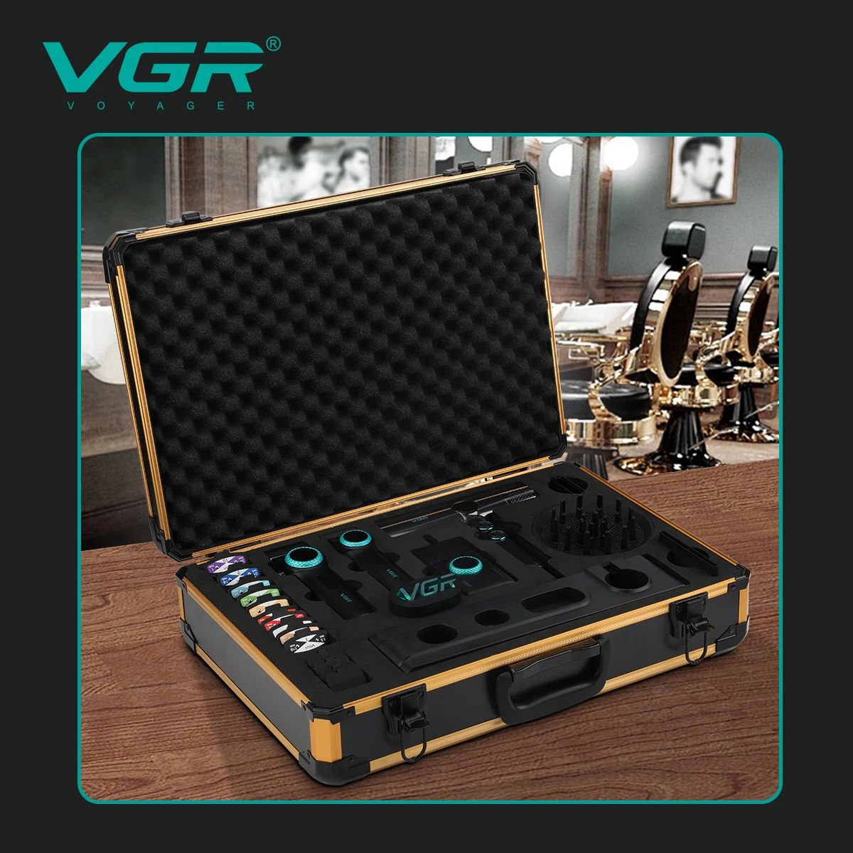 VGR Stepless Pro 4 IN 1 Cordless Hair Clippers Metal Hair Trimmer Electric Shaver Leafless Hair Dryer Professional Barber Combo