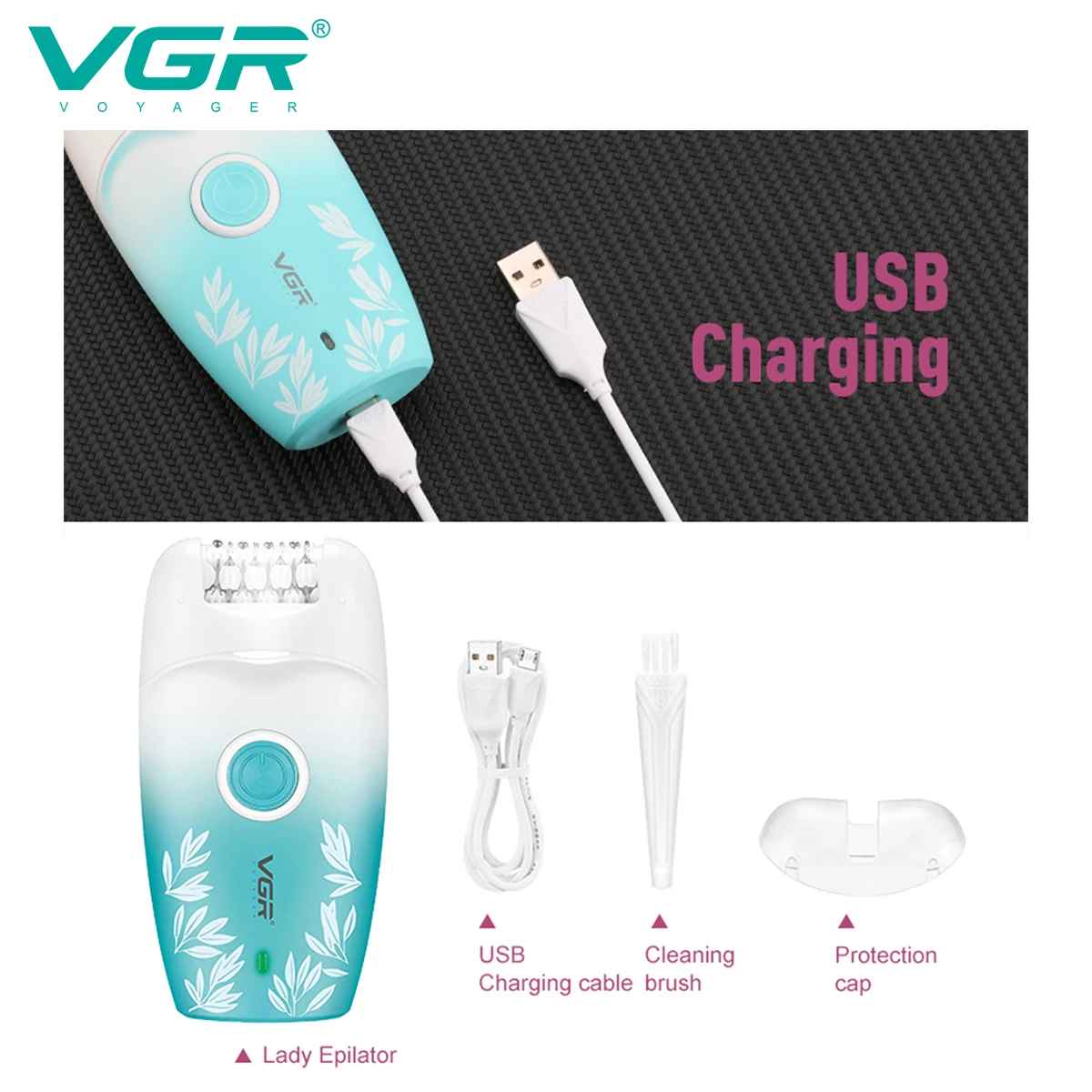 VGR Hair Remover Professional Hair Trimmer Electric Epilator Rechargeable Body Trimmer Portable Trimmer Hair Remover Women V-738