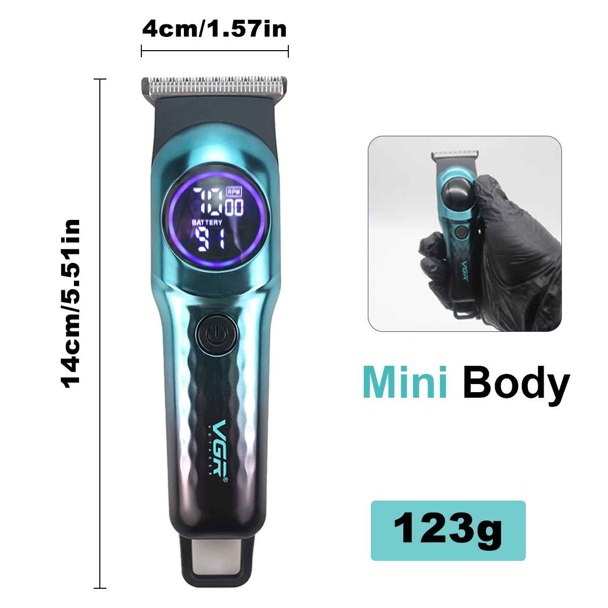 Men's Hair Clipper T-Blade 7000RPM 2 Speed Mini Body LCD Display Professional Hair Trimmer Barber Finishing Machine VGR V-966