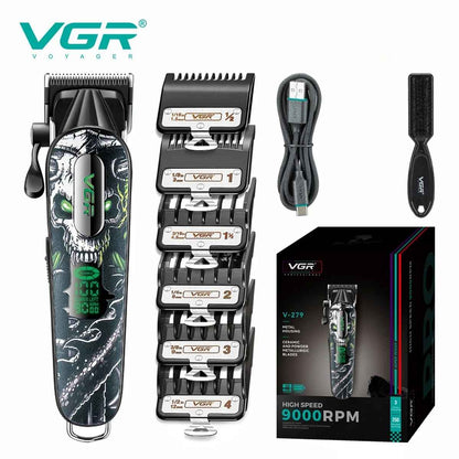 VGR Hair Clipper Professional Trimmer 9000 RPM Barber Hair Cutting Machine Rechargeable Trimmer Metal Clipper for Men V-279