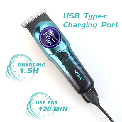 Men's Hair Clipper T-Blade 7000RPM 2 Speed Mini Body LCD Display Professional Hair Trimmer Barber Finishing Machine VGR V-966