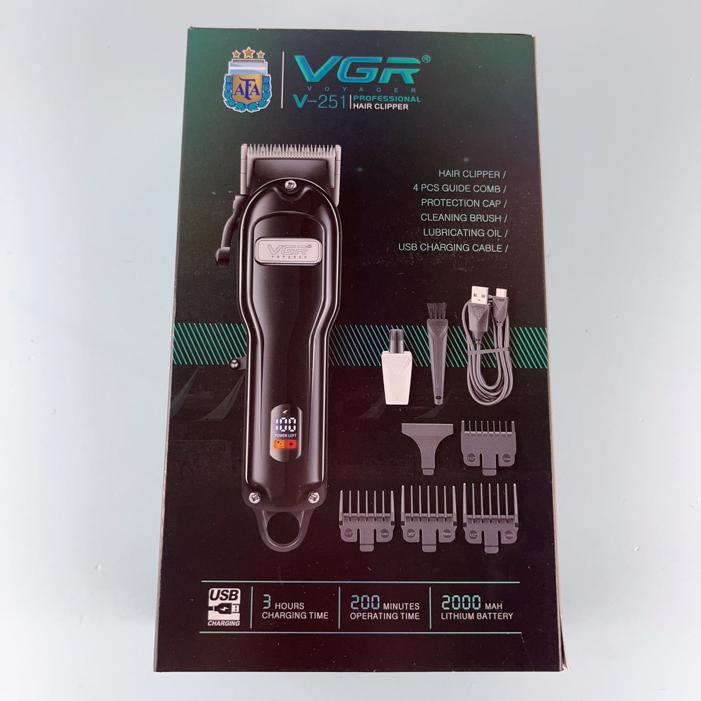 Vgr V-251 Barber Hair Cut Machine Electric Rechargeable Cordless Professional Hair Clipper trimmer shaver For Men