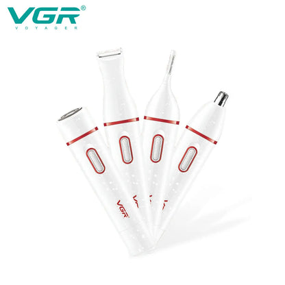VGR v-725 Women 4 in 1 Waterproof Lady Shaver Rechargeable Mini Electric Nose and Ear Trimmer Facial Shaver Eyebrows Trimmer