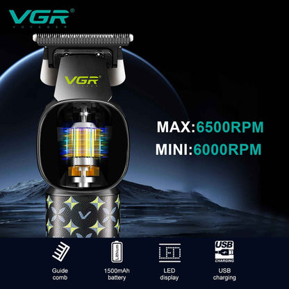GR V-185 new hair clipper LED intelligent digital hair trimmer ceramic stainless steel blade professional electric push shear