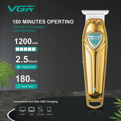 VGR Hair Clipper Rechargeable Hair Cutting Machine Professional Hair Trimmer Cordless Haircut Bald Head 0mm Cutting Blade V-911