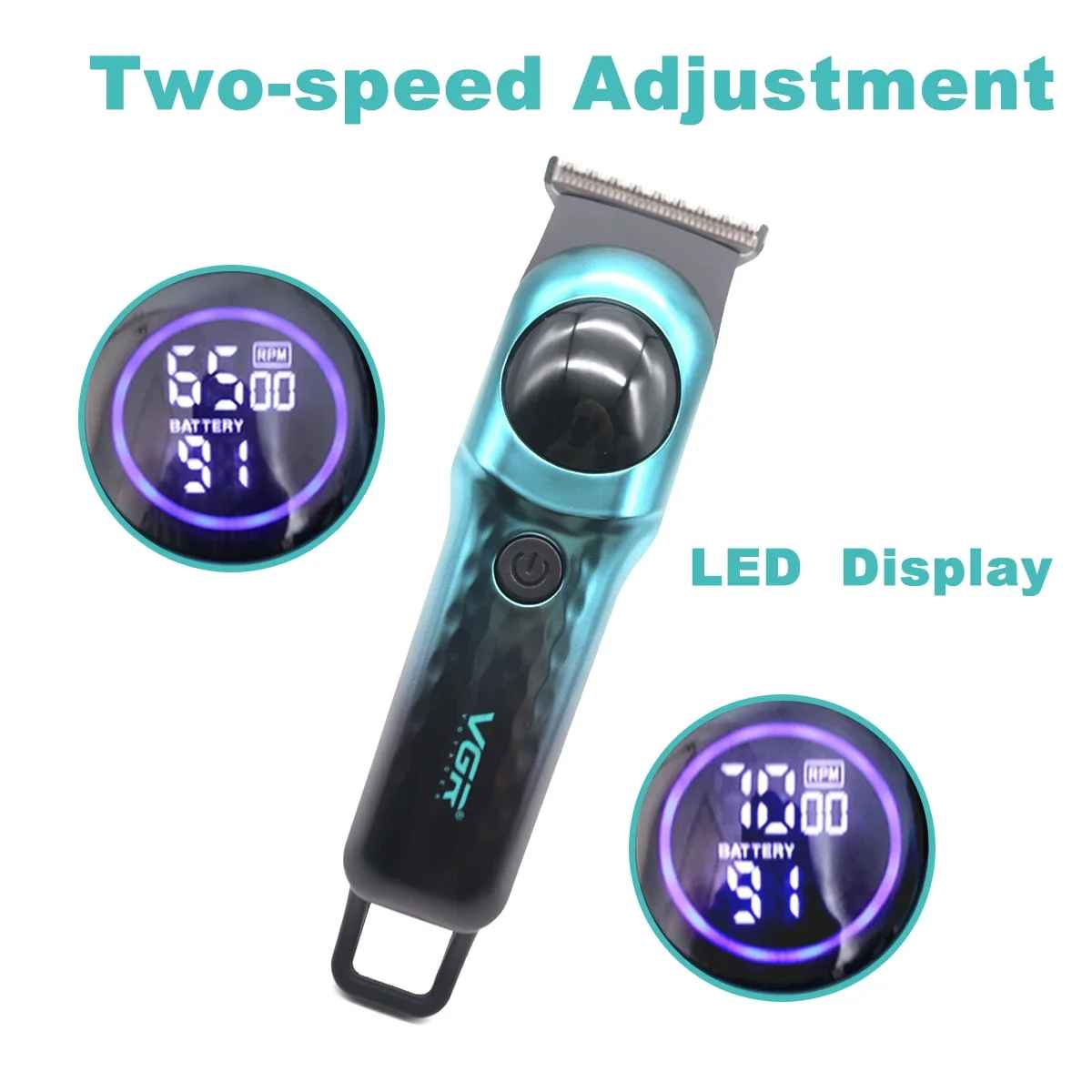 Men's Hair Clipper T-Blade 7000RPM 2 Speed Mini Body LCD Display Professional Hair Trimmer Barber Finishing Machine VGR V-966
