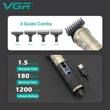 VGR V 296 Magnetic Motor Salon USB Hair Clipper Cordless Rechargeable Metal Carving Scissor Professional Men's Hair Clipper V-296