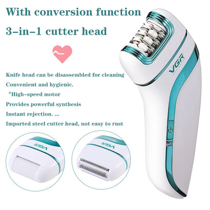 VGR New Full Body Washable 3-in-1 Multi-function USB Rechargeable Electric Shaving and Plucking Device V-713 for Face and Body epilator