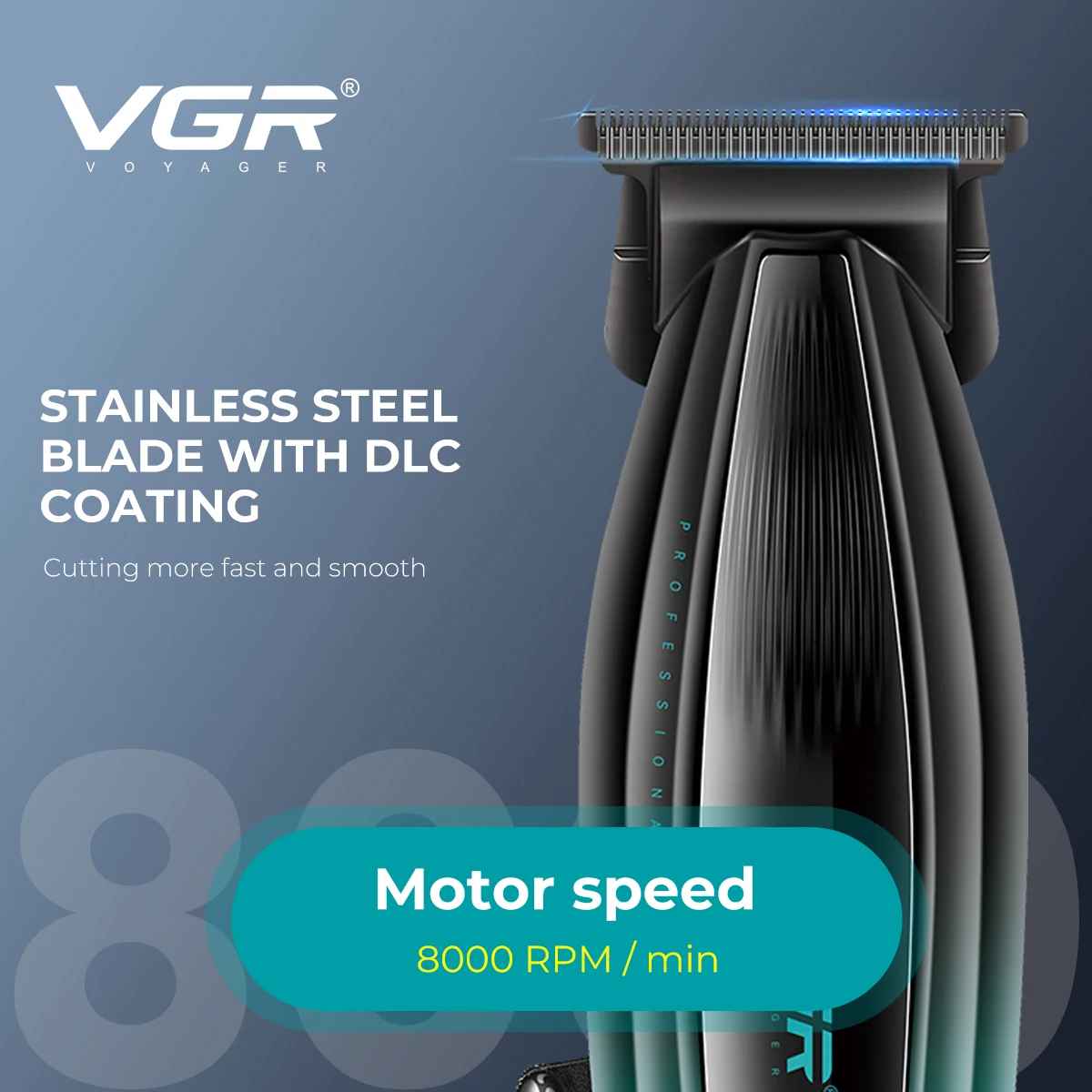 VGR Hair Trimmer Professional Hair Clippers 8000 RPM Hair Cutting Machine Cordless Haircut Electric Metal trimmer for men V-974