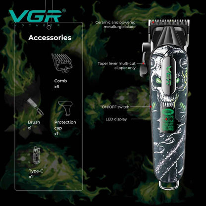 VGR Hair Clipper Professional Trimmer 9000 RPM Barber Hair Cutting Machine Rechargeable Trimmer Metal Clipper for Men V-279