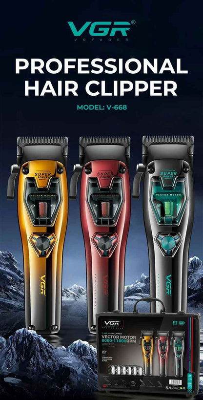 VGR v-668 Clipper Professional Trimmer Cordless Hair Cutting Machine Vector Motor Hair Clipper 11000 RPM Barber Clipper for Men V 668