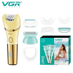 VGR V-753 2 IN 1 Electric Women Epilator Female Shaver Leg Body Hair Removal Lip Chin Depilatory Lady Bikini Trimmer Facial Hair