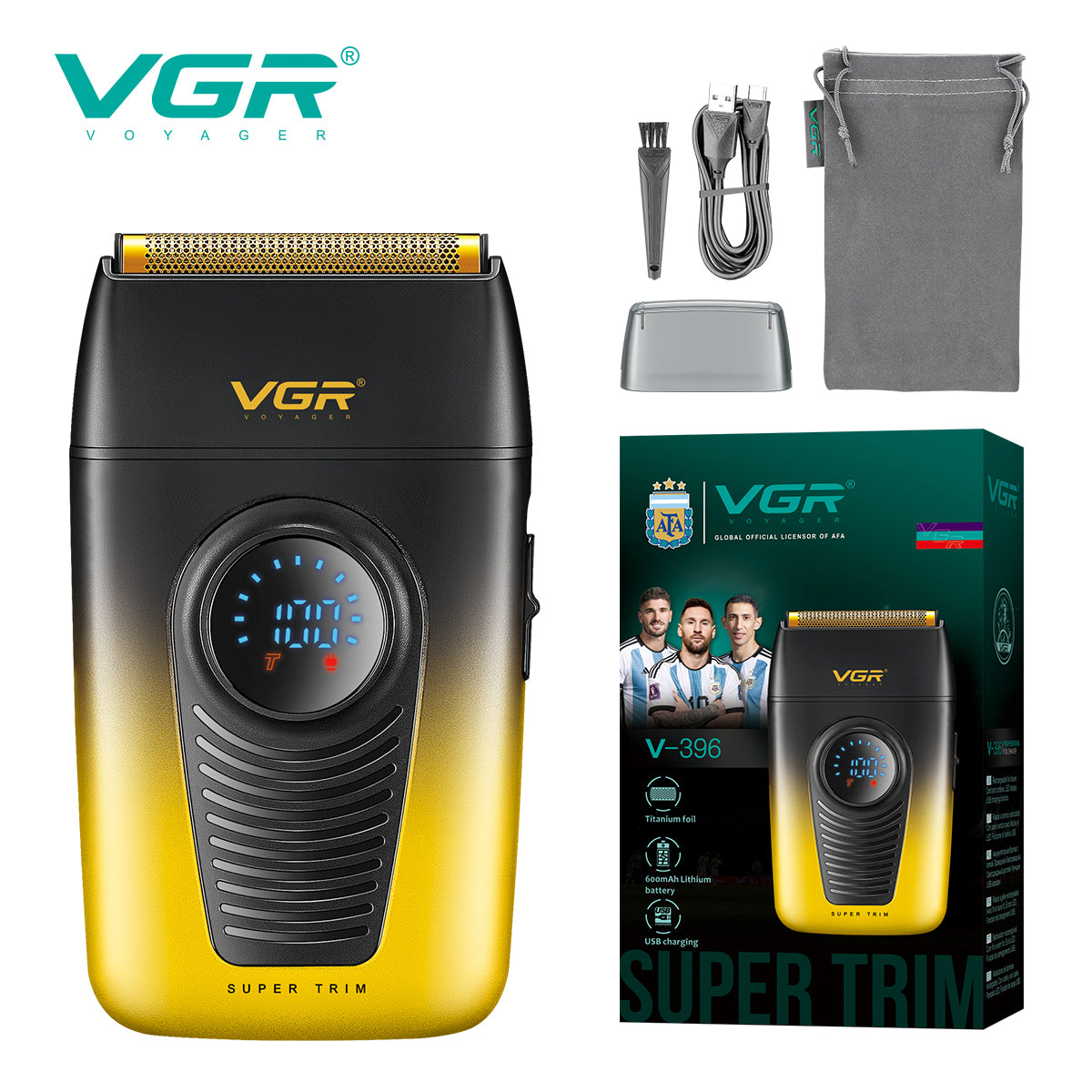 VGR V-396 Professional Titanium Foil Shaver & Trimmer – 7000–8000 RPM Cordless & Corded Grooming Machine