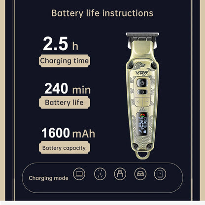 VGR V-901 trimmer 240 minutes battery life and 1600mah power capacity infographic