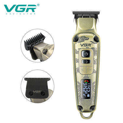 Close up of precision zero gap stainless steel T blade on VGR V-901 clipper