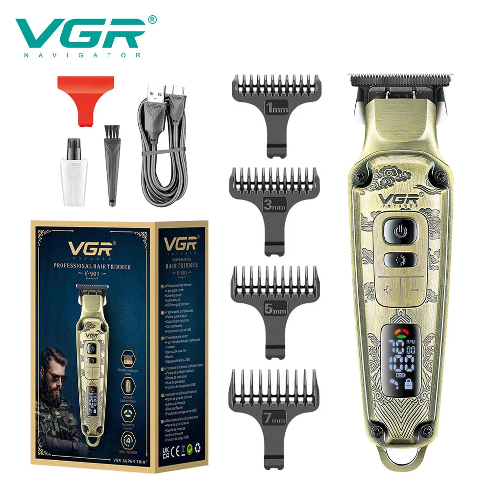 Close up of precision zero gap stainless steel T blade on VGR V-901 clipper