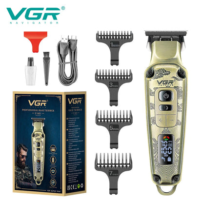 Close up of precision zero gap stainless steel T blade on VGR V-901 clipper