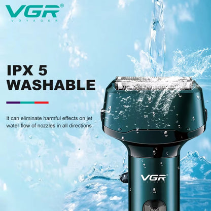 VGR 3 Blades Professional Electric Shaver Waterproof Beard Hair Trimmer Rechargeable Razor Digital Display Shaver For Men V-370