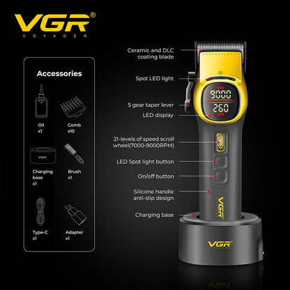 VGR V 885C Hair Cutter Machine Full Set Metal Haircut Machine Rechargeables Full Set Professional 9000 RPM Barber Clipper Sets V-885C HAIR TRIMMER & HAIR CLIPPER