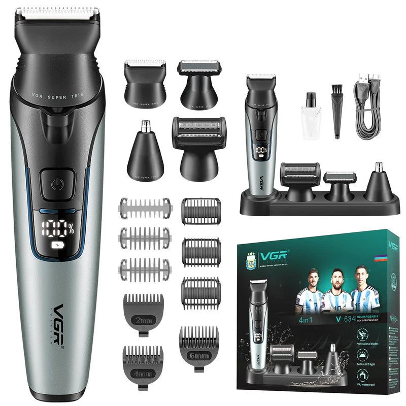 VGR V-634 Professional Grooming Kit with 4 grooming heads and IPX7 washable design