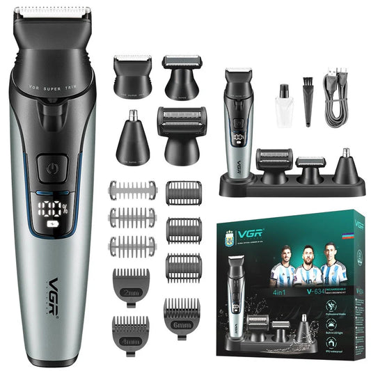 VGR V-634 Professional Grooming Kit with 4 grooming heads and IPX7 washable design
