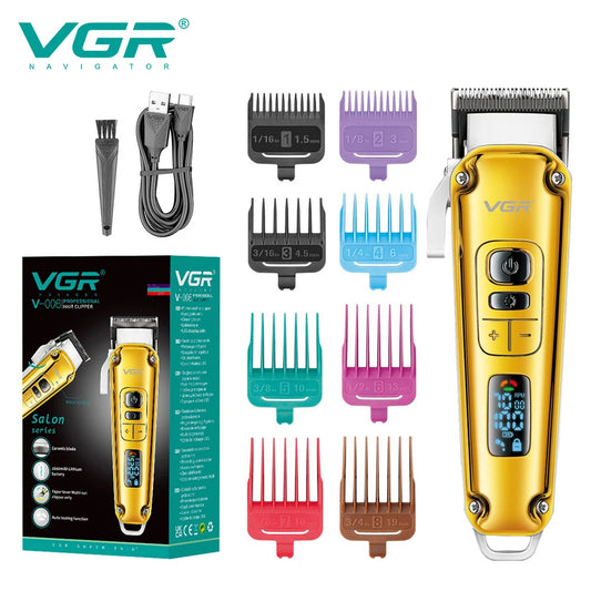 VGR V-006 professional hair clipper complete grooming kit with 8 colorful guide combs, USB cable, and packaging box, available at official VGR Pakistan store.