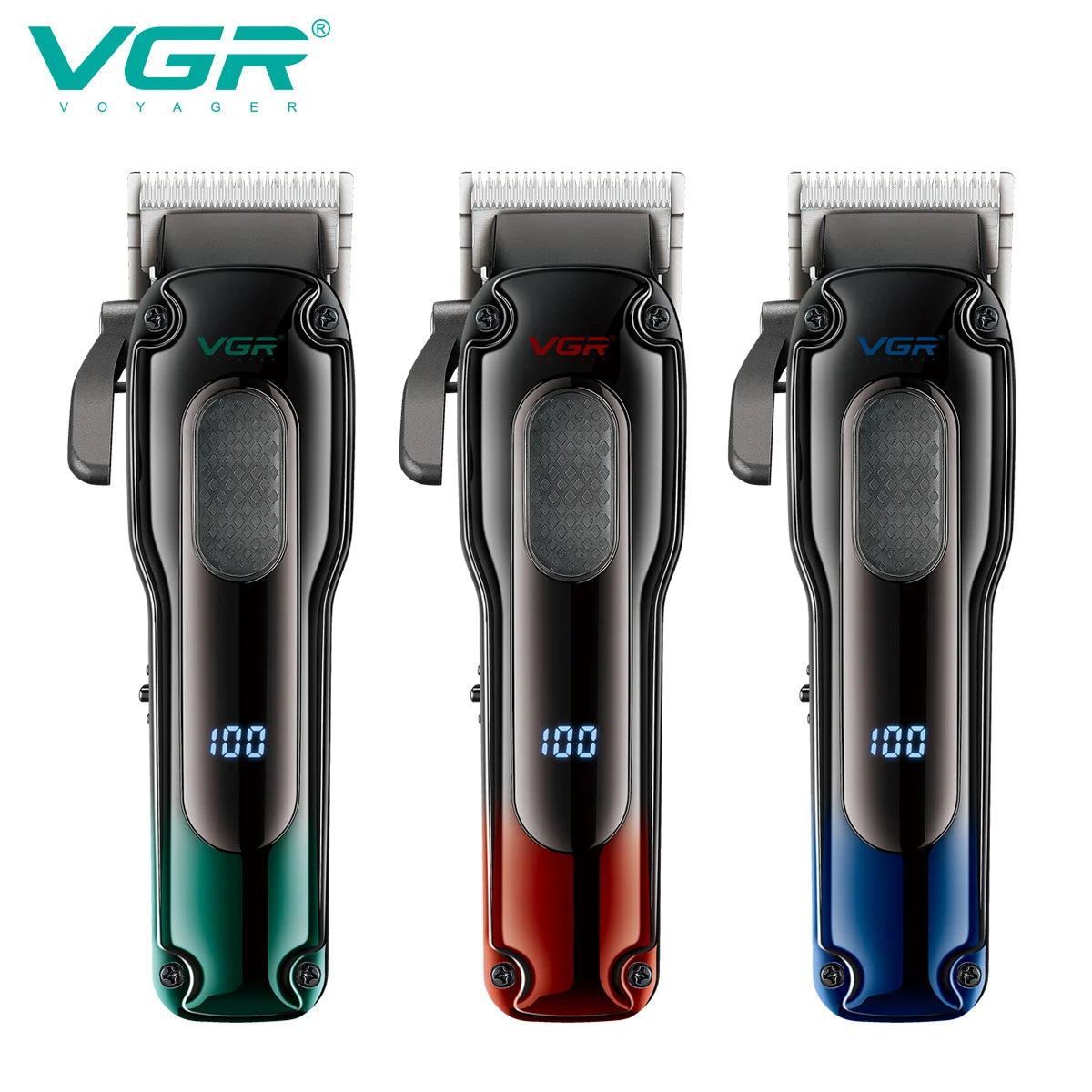 vgr v-013 hair trimmer colors green red blue variants with taper lever and smart led digital battery display