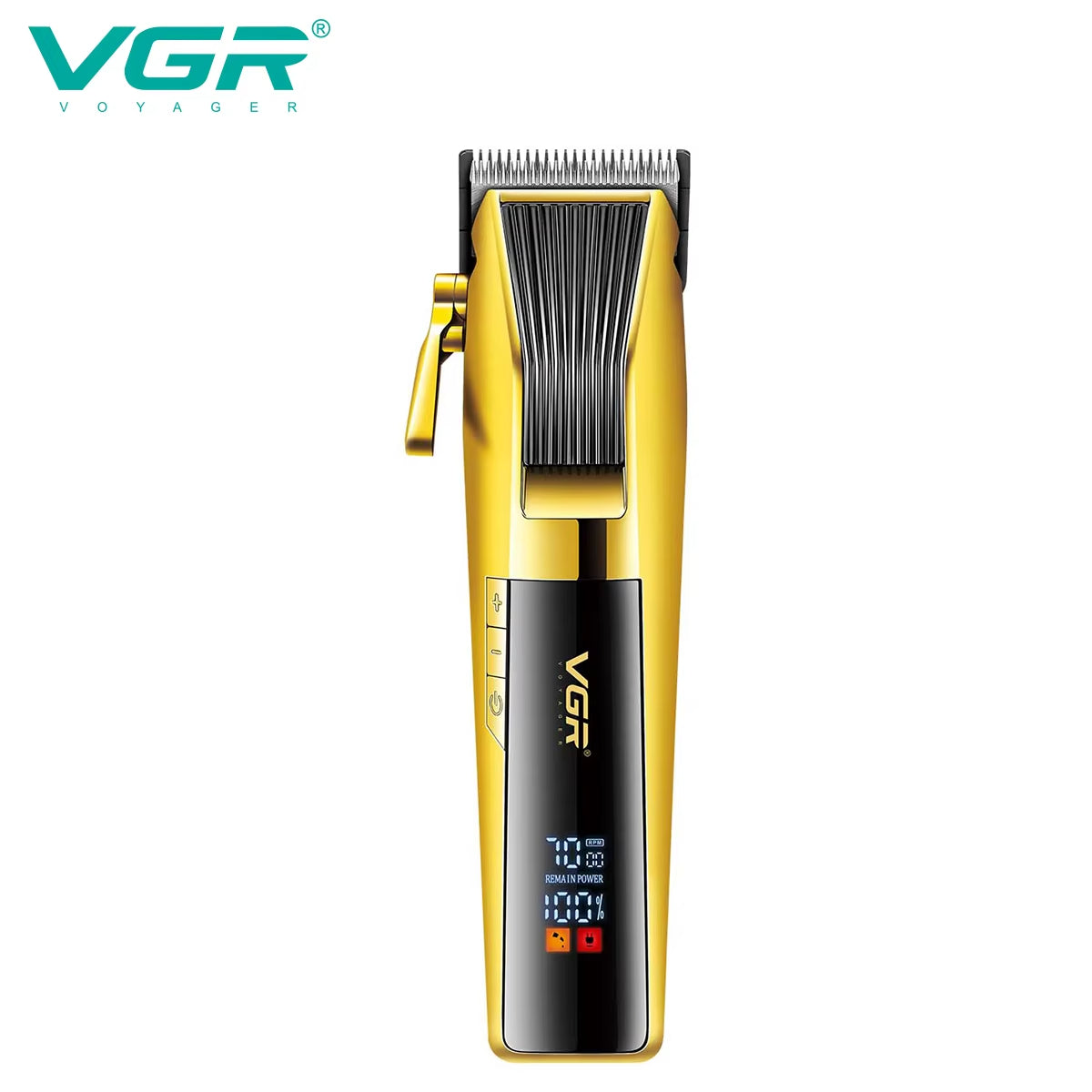 vgr v-177 professional cordless hair trimmer front view showing smart led digital display and adjustable side taper lever