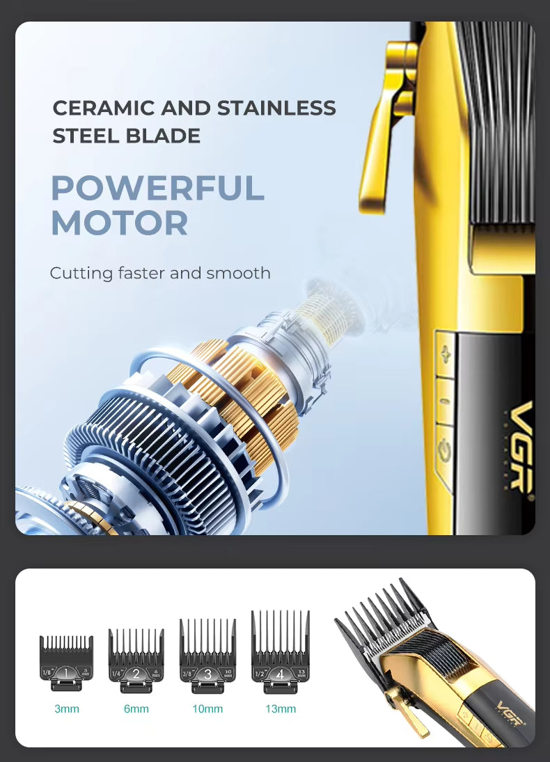 vgr v-177 heavy duty hair cutting machine internal powerful dc motor graphic with 3mm 6mm 10mm 13mm limit combs