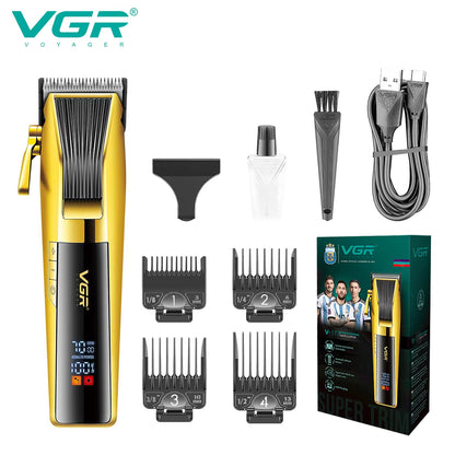 vgr v-177 complete cordless hair clipper trimmer kit containing cutting machine box usb wire oil bottle brush and guards